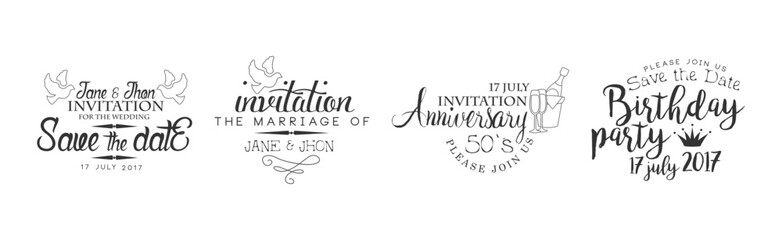 Lettering Festive Greeting Phrase for Invitation Card Vector Set