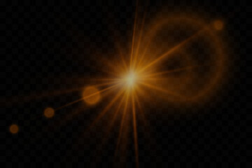 An explosion of glowing light and flare. Bright star flare. On a transparent background.