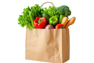 Shopping bags with groceries isolated on transparent white background.