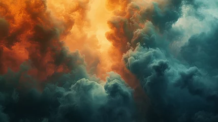 Fotobehang Nebulous clouds of azure and apricot merging in an abstract dance, evoking a sense of serenity and wonder.  © Dani Shah 