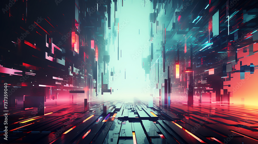 Poster futuristic glitch background., pixel noise glitch error video damage vhs glitch, screen error effect