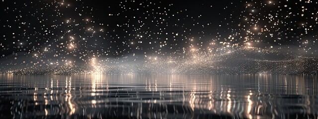 Fototapeta premium Fireworks, silhouettes outlined by light, time-lapse photography, silver particles, translucency, beautiful and dreamy light and shadow, wallpaper design
