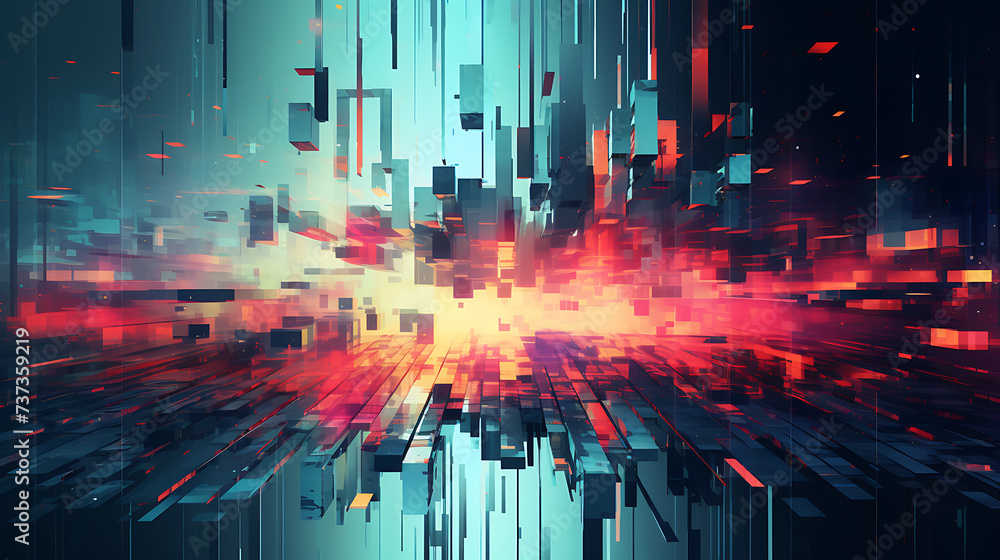 Poster futuristic glitch background., pixel noise glitch error video damage vhs glitch, screen error effect