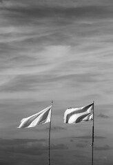 Black and white flags in the wind