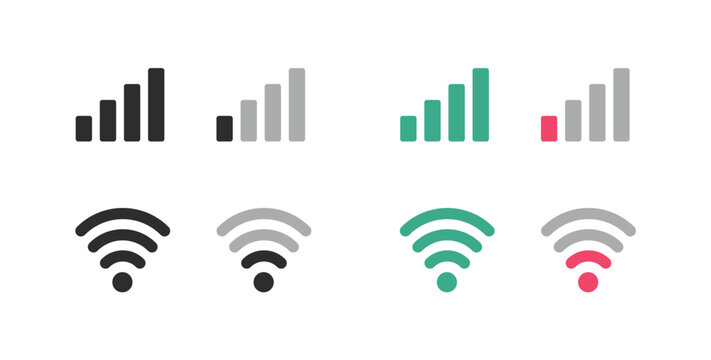 Wifi radio signal good bad strength level icon vector simple pictogram graphic set, mobile antenna wireless connection quality low high symbol sign, poor cellular network transmission network image