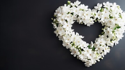 white flowers in the shape of a heart. bouquet for Valentine's Day, Women's Day, March 8. greeting card. space for text