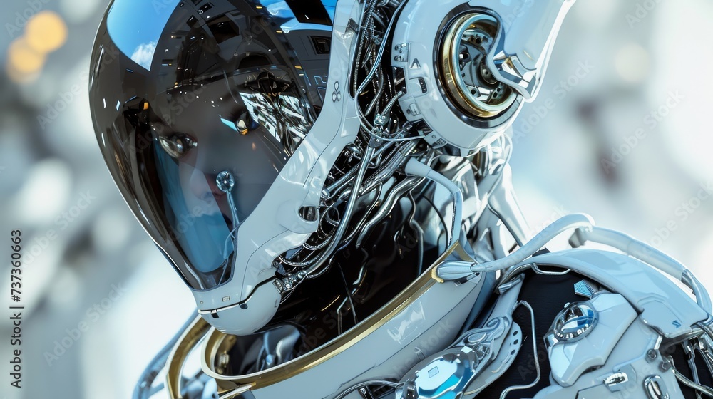 Poster humanoid robot with artificial intelligence in future technology concept