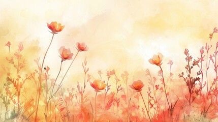 Obraz na płótnie Canvas Minimalist floral watercolor background with copy space