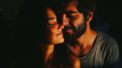 A man and a woman in love. Couple in love photo portrait, dark background.
