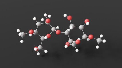 amylose molecular structure, polysaccharide, ball and stick 3d model, structural chemical formula with colored atoms