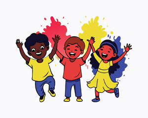 kids playing with colorful flour at the indan holi celebration. Generate AI