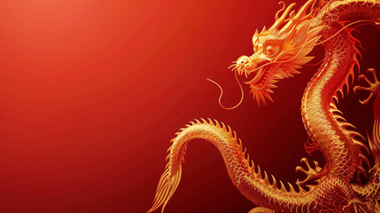 Fototapeta premium chinese dragon on the wall with copy space area 