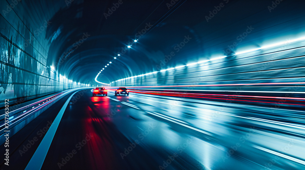 Poster dynamic movement through an illuminated tunnel: a perspective on speed and modern transportation