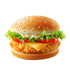 Close-up of delicious fresh tasty chiken burger on white background.