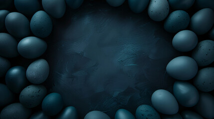 easter eggs on black background  with copy space area 
