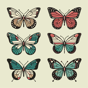 flat illustration set of butterflies