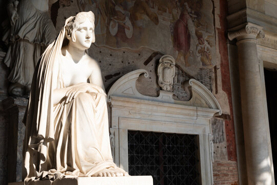 Catholic cemetery, antique statue of sad woman, by Lorenzo Bartolini, 1841