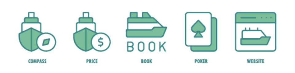 Website, Poker, Book, Price, Compass editable stroke outline icons set isolated on white background flat vector illustration.