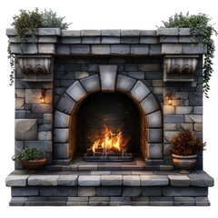 fire place 3D render object isolated on white