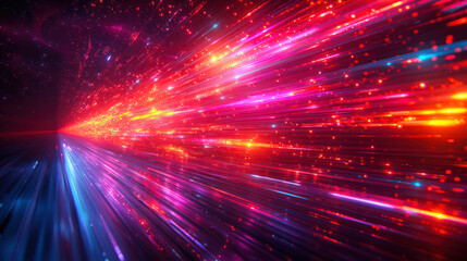 Fototapeta premium Vibrant hues of magenta and red dance in a laser's light, illuminating the night with a mesmerizing display of colorfulness