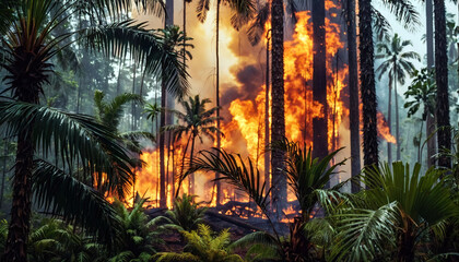 Artificially or naturally caused fires in natural rainforests, which destroy and reduce the size of these forests