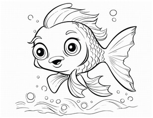 Cute Fish Coloring Page Drawing For Kids