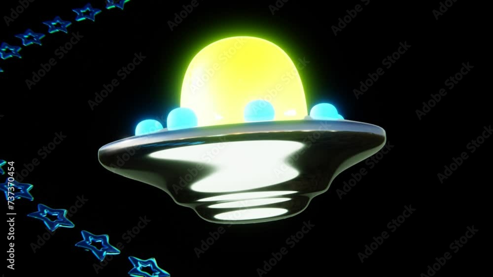 Poster abstract sci-fi 3d retro groovy neon ufo alien cosmic stars metallic. seamless loop animation backgr