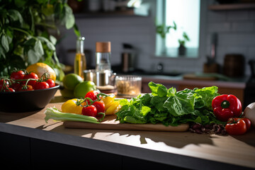 Nutritious Meals, vegetables. Salad background. Veganism, vegetarianism. Healthy Eating
 - obrazy, fototapety, plakaty