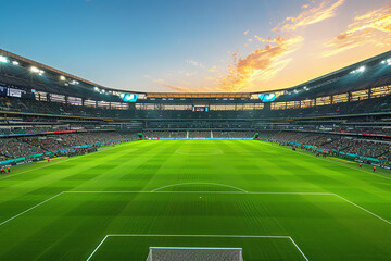 football stadium at sunset, AI generated