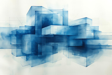 blue modern cubic painting for decoration, AI generated