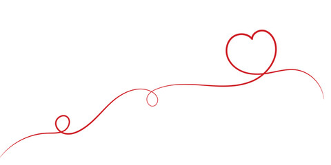 Red line art heart .  Continuous line art drawing. Hand drawn doodle vector illustration in a continuous line. 