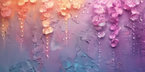 Soft patter of rain on a vivid soft white pastel glass, blending tranquility with the vibrancy of color.