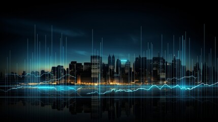 a city skyline with a blue light coming out of it , generated by AI - obrazy, fototapety, plakaty