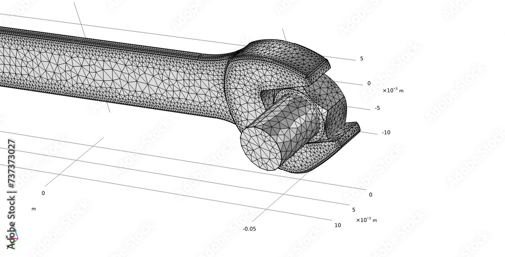Aufkleber investigation of properties of the wrench and bolt model. 3d modeling and analysis using computer-ai