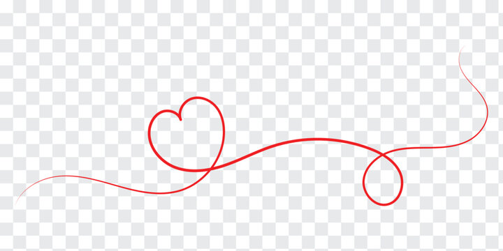 Red hand drawn heart line art banner with transparent background.