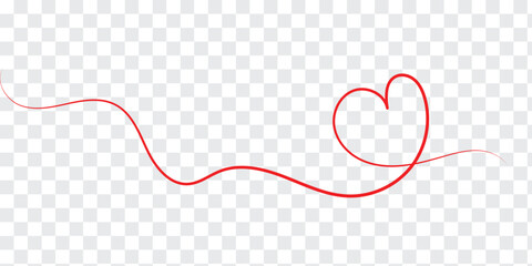 Red hand drawn heart line art banner with transparent background.