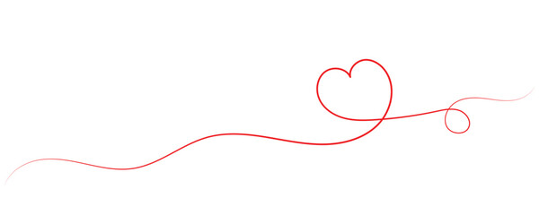 Red hand drawn heart line art banner with white background.