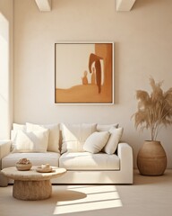 A well-furnished living room filled with various furniture pieces and featuring an artful painting adorning the wall.