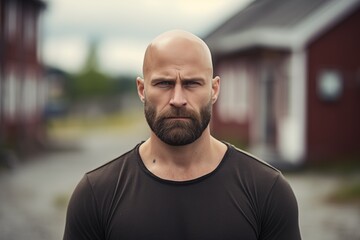 Naklejka premium Caucasian man sad serious face portrait on street 
