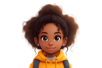 Cute Little Girl Wearing a School Bag Cartoon Illustration Cheerful pupil going back to school