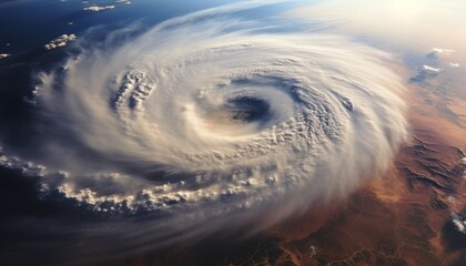 Catastrophic cyclone spiral, hurricane, and super typhoon from space, meteorology concept view.
