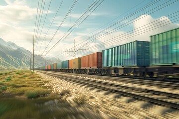 Obraz premium Global Trade Lifelines: Container Cargo Freight Train in Motion