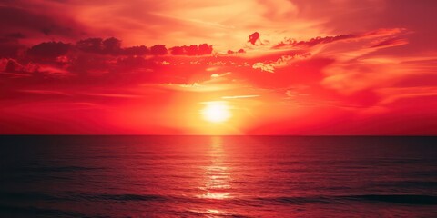 Naklejka na ściany i meble Red sunset background, a spectrum of crimson, symbolizing day's closure and dawn's hope.