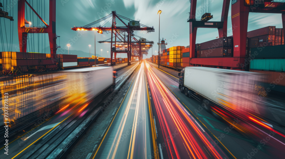 Wall mural container port during the night.