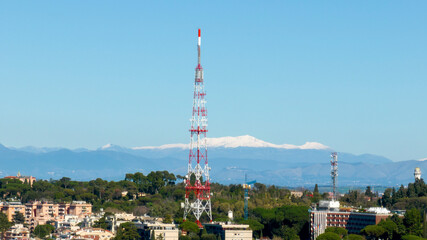 Aerial view of the radio antenna located in Monte Mario in Rome, Italy.