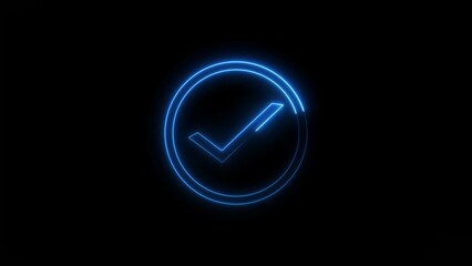 Abstract beautiful blue neon tick mark icon background illustration. Yes, baton icon background.