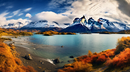Fototapeta na wymiar Torres del Paine Chile. Autumn austral landscape