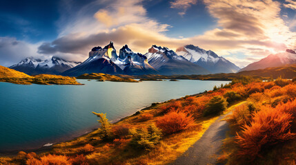 Torres del Paine Chile. Autumn austral landscape
