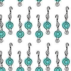 Seamless pattern of sketches various female jewerly with green color. Vector illustration isolated. Can used for textile, wrapping paper, cover design, beauty background. 
