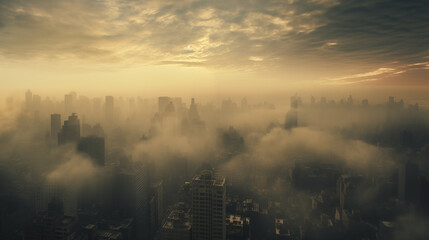 Cityscape with Smoke, PM 2.5 Air Pollution Concept.